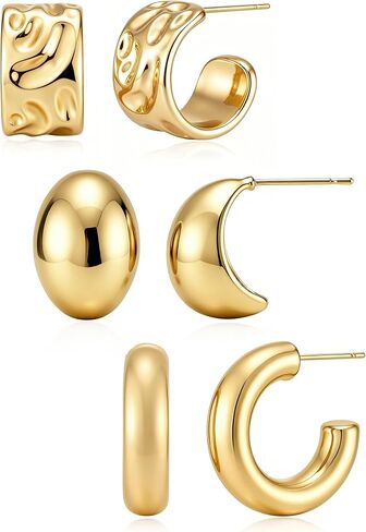 Gold Earrings for Women Chunky 14K Gold Plated Earring Hypoallergenic Trendy Earrings Thick Open Huggie Hoops Jewelry Sets Statement Earring in Saudi Arabia