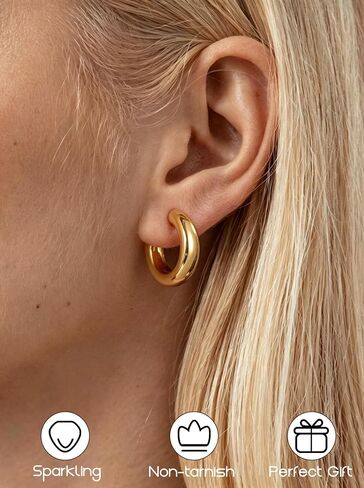 Gold Earrings for Women Chunky 14K Gold Plated Earring Hypoallergenic Trendy Earrings Thick Open Huggie Hoops Jewelry Sets Statement Earring in Saudi Arabia