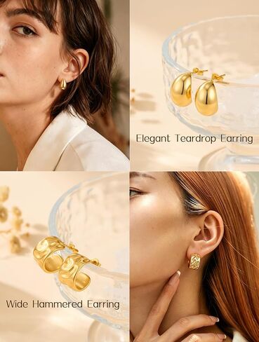 Gold Earrings for Women Chunky 14K Gold Plated Earring Hypoallergenic Trendy Earrings Thick Open Huggie Hoops Jewelry Sets Statement Earring in Saudi Arabia
