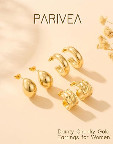 Gold Earrings for Women Chunky 14K Gold Plated Earring Hypoallergenic Trendy Earrings Thick Open Huggie Hoops Jewelry Sets Statement Earring in Saudi Arabia