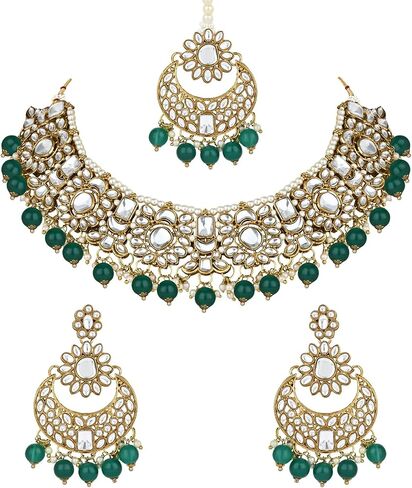 I Jewels الزفاف الهندي بوليوود الأزهار كوندان اللؤلؤ المختنق قلادة أقراط مجوهرات ومجموعة Maang تيكا للنساء (K7271) in Kuwait