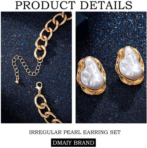 Gold Pearl Necklace and Earring Set Baroque Pearl Necklaces for Women Vintage Bracelet with Pearls for Wedding Bride in Kuwait