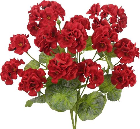 2 Pcs Artificial Geraniums for Outdoors 23'' Faux Flowers Red Silk Geraniums UV Resistant Realistic Fake Flowers for Window Box Outside Planter Porch Patio Garden Table Centerpieces Home in Kuwait