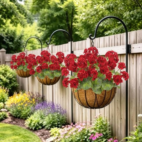 2 Pcs Artificial Geraniums for Outdoors 23'' Faux Flowers Red Silk Geraniums UV Resistant Realistic Fake Flowers for Window Box Outside Planter Porch Patio Garden Table Centerpieces Home in Kuwait