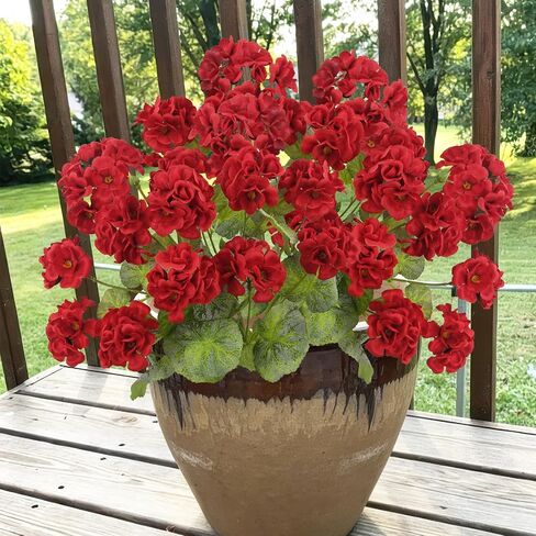 2 Pcs Artificial Geraniums for Outdoors 23'' Faux Flowers Red Silk Geraniums UV Resistant Realistic Fake Flowers for Window Box Outside Planter Porch Patio Garden Table Centerpieces Home in Kuwait