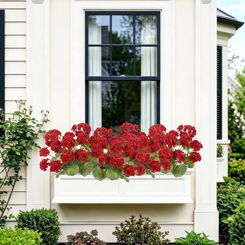 2 Pcs Artificial Geraniums for Outdoors 23'' Faux Flowers Red Silk Geraniums UV Resistant Realistic Fake Flowers for Window Box Outside Planter Porch Patio Garden Table Centerpieces Home in Kuwait