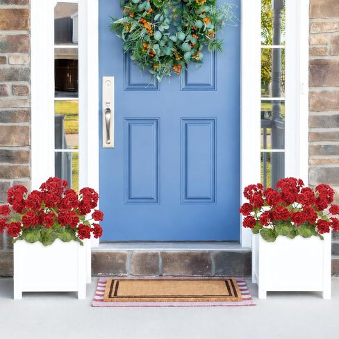 2 Pcs Artificial Geraniums for Outdoors 23'' Faux Flowers Red Silk Geraniums UV Resistant Realistic Fake Flowers for Window Box Outside Planter Porch Patio Garden Table Centerpieces Home in Kuwait