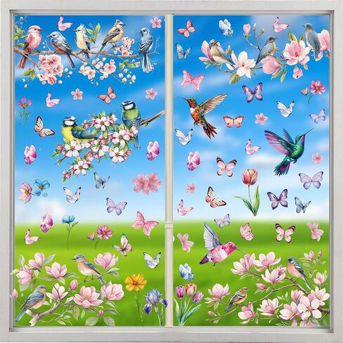 Spring & Summer Window Cling Decals 69PCS of Butterfly, Tree Branch Hummingbird, and Magnolia Anti-Collision Window Stickers for Glass and Home Decor Delight in Kuwait