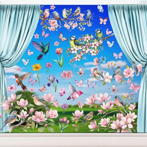 Spring & Summer Window Cling Decals 69PCS of Butterfly, Tree Branch Hummingbird, and Magnolia Anti-Collision Window Stickers for Glass and Home Decor Delight in Kuwait