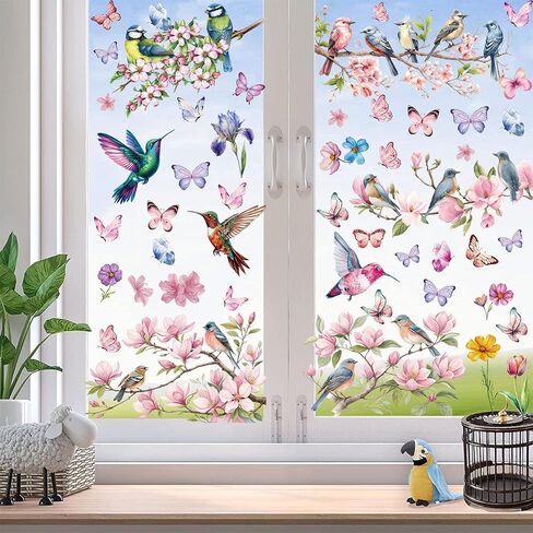 Spring & Summer Window Cling Decals 69PCS of Butterfly, Tree Branch Hummingbird, and Magnolia Anti-Collision Window Stickers for Glass and Home Decor Delight in Kuwait