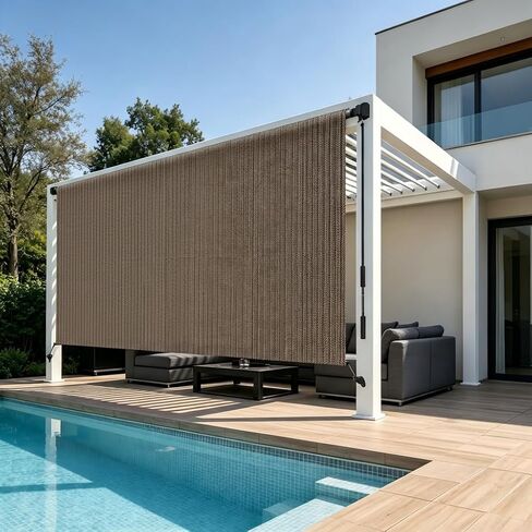144''W x 120''H Sun Shades Outdoor Patio, Cooling Outdoor Roller Shades Blinds with Splicing Design, UV Protection Sunshade Fabric Cloth for Porches, Patios, Pergolas, Walnut in Saudi Arabia