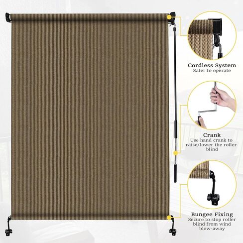 144''W x 120''H Sun Shades Outdoor Patio, Cooling Outdoor Roller Shades Blinds with Splicing Design, UV Protection Sunshade Fabric Cloth for Porches, Patios, Pergolas, Walnut in Saudi Arabia