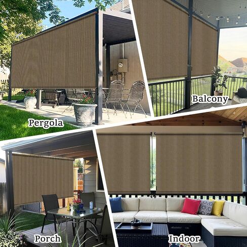 144''W x 120''H Sun Shades Outdoor Patio, Cooling Outdoor Roller Shades Blinds with Splicing Design, UV Protection Sunshade Fabric Cloth for Porches, Patios, Pergolas, Walnut in Saudi Arabia