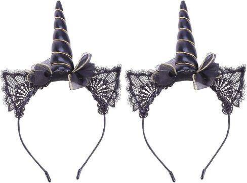 Lurrose 2pcs Black Unicorn Headband Lace Cat Ear Headband with Bow Party Headdress for Women in Kuwait