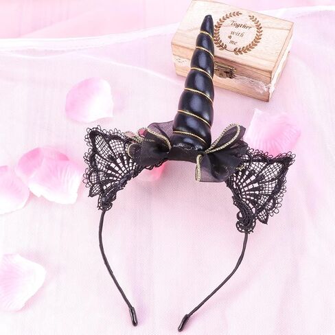 Lurrose 2pcs Black Unicorn Headband Lace Cat Ear Headband with Bow Party Headdress for Women in Kuwait