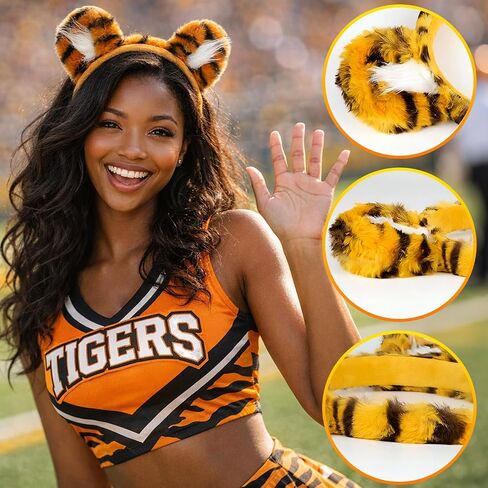 4 Pcs Tiger Plush Mascot Gameday Tigers Fan Headband Costume Outfit Accessory Halloween Party Favor Gift in Saudi Arabia