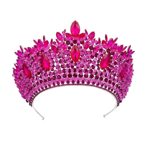 Women Handmade Crystal Beads Wedding Tiara Colorful pieces Bride Big Pageant Crown in Kuwait