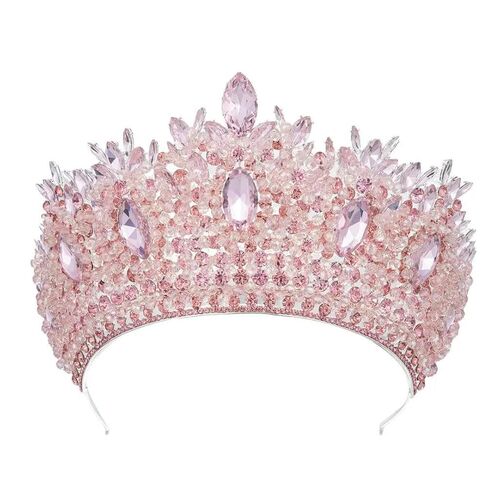 Women Handmade Crystal Beads Wedding Tiara Colorful pieces Bride Big Pageant Crown in Kuwait