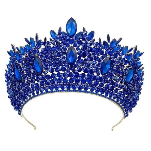 Women Handmade Crystal Beads Wedding Tiara Colorful pieces Bride Big Pageant Crown in Kuwait