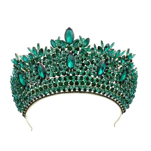 Women Handmade Crystal Beads Wedding Tiara Colorful pieces Bride Big Pageant Crown in Kuwait