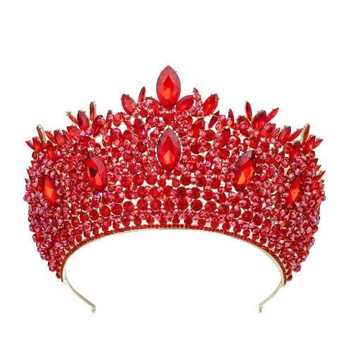 Women Handmade Crystal Beads Wedding Tiara Colorful pieces Bride Big Pageant Crown in Kuwait