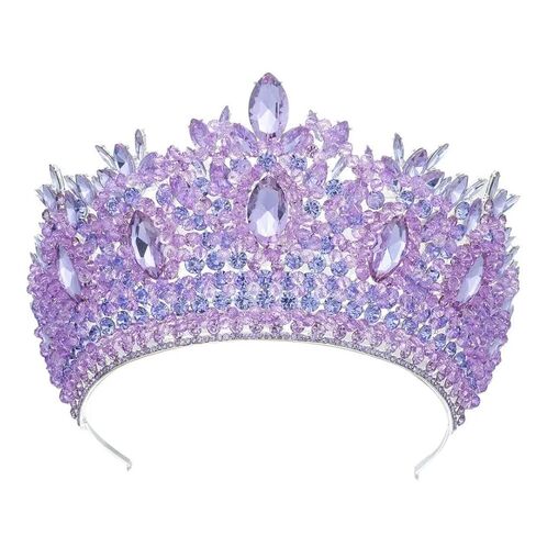 Women Handmade Crystal Beads Wedding Tiara Colorful pieces Bride Big Pageant Crown in Kuwait