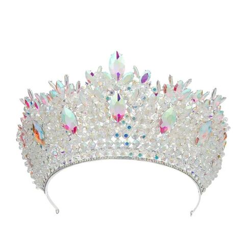 Women Handmade Crystal Beads Wedding Tiara Colorful pieces Bride Big Pageant Crown in Kuwait
