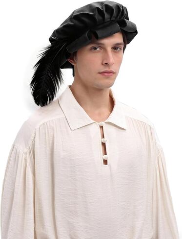 Medieval Split Brim Beret Cap Renaissance Tudor Hat with Feather Fantasy Costume Accessories for Men Women in Saudi Arabia