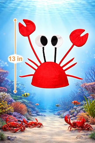 Crab Hat | Lobster Hat | Novelty Felt Crab Hats | Lobster Headpiece | Lobsters Claw Costume Accessories | Lobsters & Crabs Decor | Crabs Costume Accessory | Red Felt | Adjustable | 13" in Kuwait