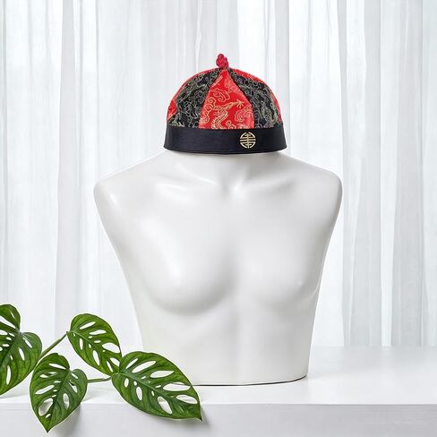 Adult Chinese Royal Hat Chinese Qing Dynasty Emperor Hats Vintage Royal Cosplay Hat with Braid Ponytail in Kuwait
