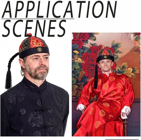Adult Chinese Royal Hat Chinese Qing Dynasty Emperor Hats Vintage Royal Cosplay Hat with Braid Ponytail in Kuwait