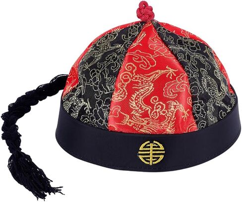 Adult Chinese Royal Hat Chinese Qing Dynasty Emperor Hats Vintage Royal Cosplay Hat with Braid Ponytail in Kuwait