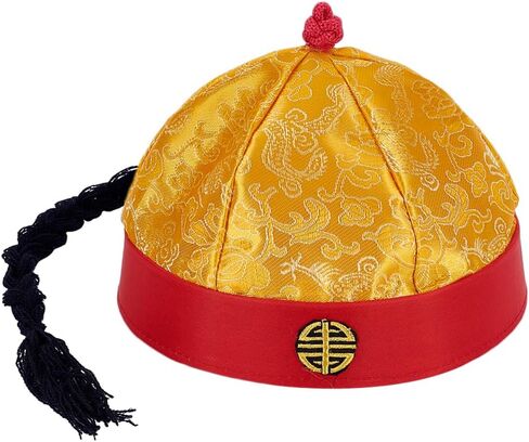 Adult Chinese Royal Hat Chinese Qing Dynasty Emperor Hats Vintage Royal Cosplay Hat with Braid Ponytail in Kuwait