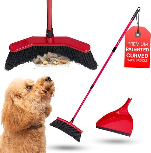 Da Vinci Curved Angle Broom 1pc - Sturdy Wide Broom for Indoor/Outdoor Sweeping, Heavy Duty Steel Telescopic Handle, Durable PVC Bristles, Ideal for Pet Hair, Dust, Kitchen & Rough Surfaces in Saudi Arabia