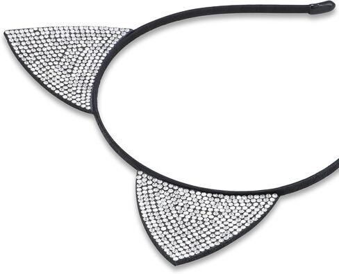 NESTRE Rhinestone Cat Ears,Furry Sparkly Cat Ears Headbands for Women,Rhinestone Ears Halloween Costume Leopard Cosplay Hair Accessories (silver) in Saudi Arabia