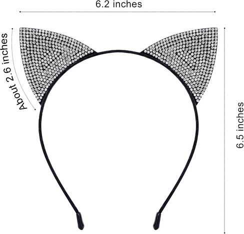 NESTRE Rhinestone Cat Ears,Furry Sparkly Cat Ears Headbands for Women,Rhinestone Ears Halloween Costume Leopard Cosplay Hair Accessories (silver) in Saudi Arabia