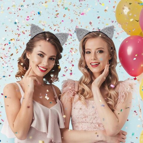 NESTRE Rhinestone Cat Ears,Furry Sparkly Cat Ears Headbands for Women,Rhinestone Ears Halloween Costume Leopard Cosplay Hair Accessories (silver) in Saudi Arabia