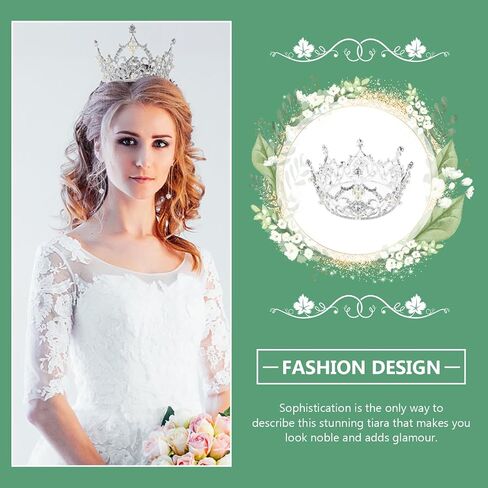 Lurrose الأميرة تاج مستدير نمط الباروك فاخر مربع حجر الراين الزفاف تيارا أغطية الرأس للعروس النساء حفلة إكسسوارات الشعر 5X5X3 بوصة in Kuwait