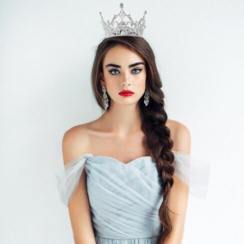 Lurrose الأميرة تاج مستدير نمط الباروك فاخر مربع حجر الراين الزفاف تيارا أغطية الرأس للعروس النساء حفلة إكسسوارات الشعر 5X5X3 بوصة in Kuwait