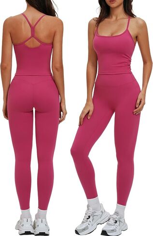 ABOCIW 2 قطعة مجموعات تجريب للنساء Racerback المحاصيل تانك الأعلى عالية الخصر البطن التحكم طماق رياضة اليوغا بيلاتيس وتتسابق in Kuwait