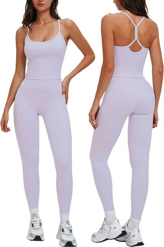 ABOCIW 2 قطعة مجموعات تجريب للنساء Racerback المحاصيل تانك الأعلى عالية الخصر البطن التحكم طماق رياضة اليوغا بيلاتيس وتتسابق in Kuwait