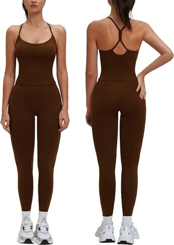 ABOCIW 2 قطعة مجموعات تجريب للنساء Racerback المحاصيل تانك الأعلى عالية الخصر البطن التحكم طماق رياضة اليوغا بيلاتيس وتتسابق in Kuwait