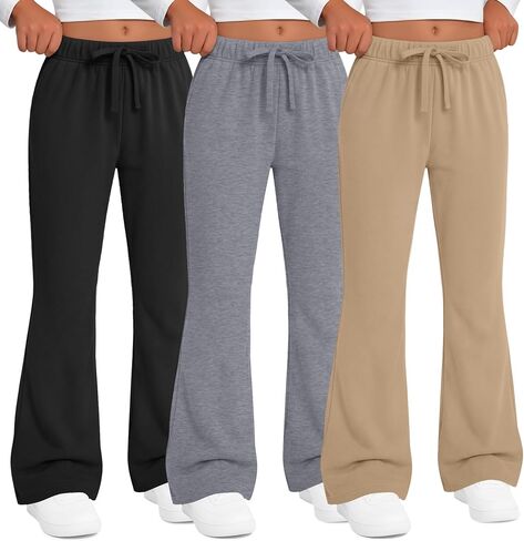 3 Pack Girls' Flare Leggings Kids Bootcut Drawstring Pants Casual Sweatpants with Pockets 5-14 Years in Saudi Arabia