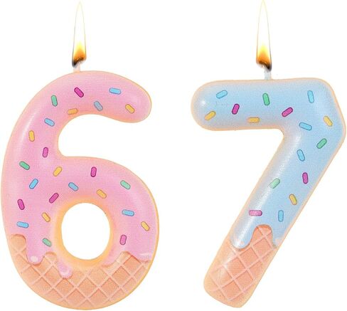 شموع عيد الميلاد 6 و7، شموع ذات أرقام على شكل دونات الآيس كريم، كنت في السادسة من عمري الآن أنا 7، أعلى الكعكة من أجل لوازم تزيين حفلات عيد الميلاد السادس والسابع in Kuwait