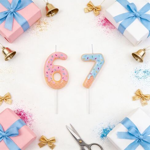 شموع عيد الميلاد 6 و7، شموع ذات أرقام على شكل دونات الآيس كريم، كنت في السادسة من عمري الآن أنا 7، أعلى الكعكة من أجل لوازم تزيين حفلات عيد الميلاد السادس والسابع in Kuwait