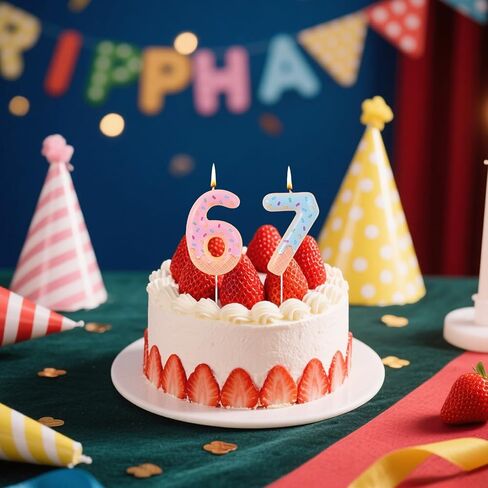 شموع عيد الميلاد 6 و7، شموع ذات أرقام على شكل دونات الآيس كريم، كنت في السادسة من عمري الآن أنا 7، أعلى الكعكة من أجل لوازم تزيين حفلات عيد الميلاد السادس والسابع in Kuwait