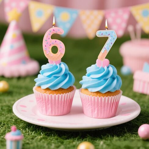 شموع عيد الميلاد 6 و7، شموع ذات أرقام على شكل دونات الآيس كريم، كنت في السادسة من عمري الآن أنا 7، أعلى الكعكة من أجل لوازم تزيين حفلات عيد الميلاد السادس والسابع in Kuwait