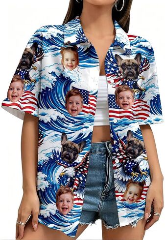 Custom Hawaiian Shirt with Face for Men Women, Personalized Tropical Button Down Hawaiian Shirt with Photo Logo for Dad Mom in Saudi Arabia