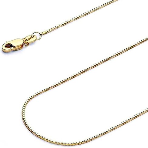 14K Yellow/White/Rose Solid Gold Box Link Chain 0.7/1/1.3/2mm Necklace with Lobster Claw Clasp, Jewelry Gift for Women or Men, 16-24 inch in Saudi Arabia
