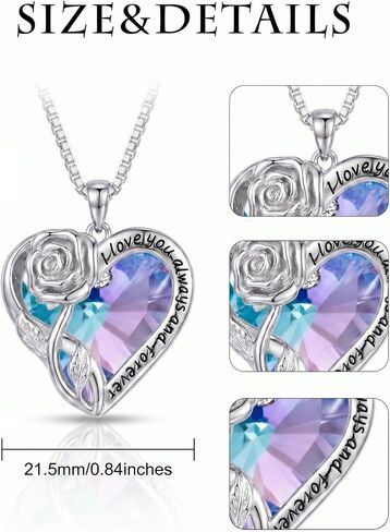 OCJ Birthstone Necklace for Women 925 Sterling Silver Rose Flower Heart Crystal Pendant Necklaces Fine Jewelry Anniversary Birthday Gift for Her Wife Girlfriend Mom Daughter in Saudi Arabia